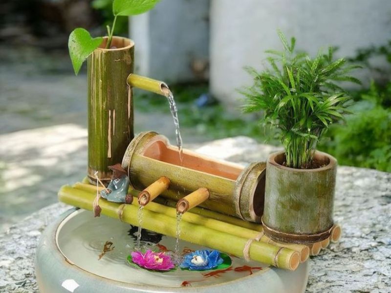 cách làm đài phun nước bằng tre