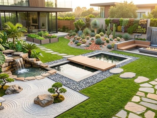 tiểu cảnh sân vườn hiện đại