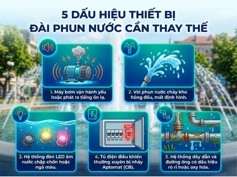 Dấu hiệu thiết bị đài phun nước cần thay thế