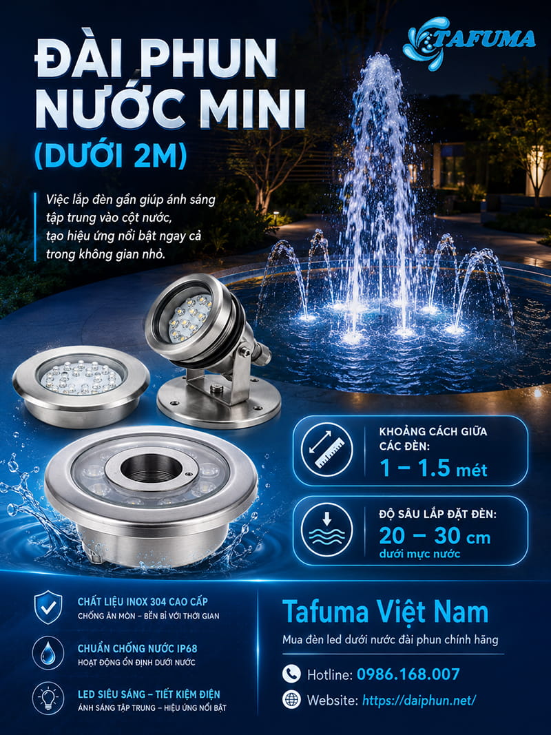 Khoảng cách lắp đèn led dưới nước cho đài phun bao nhiêu là hợp lý