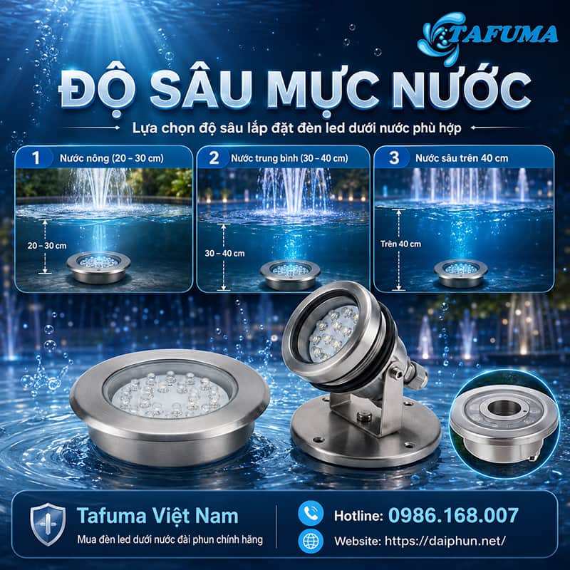 Khoảng cách lắp đèn led dưới nước cho đài phun bao nhiêu là hợp lý?