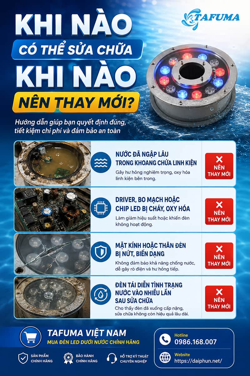 Cách xử lý đèn LED dưới nước bị nước vào