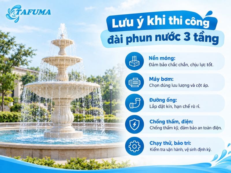 Lưu ý thi công đài phun 3 tầng